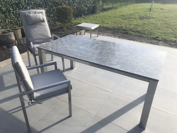 Edelstahl-Naturstein Gartentisch 180x90 cm mit Natursteinplatte in 2cm – Bild 3